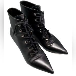 Christian Dior I-Dior Lace-Up Ankle Boots Black Leather 37.5